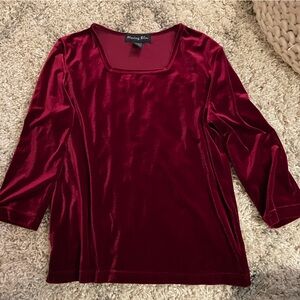 Moving Bleu Women's medium Velvet Top - Rich Burgundy 3/4 sleeve